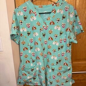 Pet-Themed Scrub Top with Cute Animal Prints